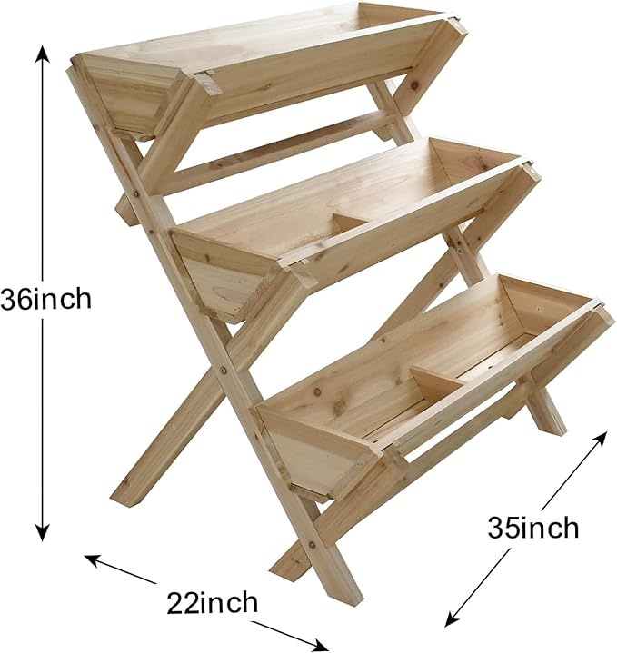 3 Tier 47 x 47 x 22in Raised Garden Bed Horticulture Outdoor Elevated Flower Box Tiered Garden Bed Wooden Vegetables Growing Planter for Backyard/Patio/Gardener (Color : Natural)