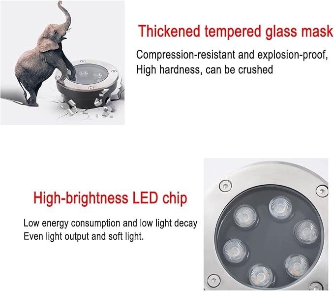 LED Landscape Lights - Low Voltage 24V Outdoor Buried Ground Lamps IP67 Waterproof Ultra-Thin Spotlights for Garden Driveway Patio 6W Yellow Light (White 6W)