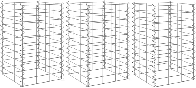 3-Pack Gabion Raised Garden Bed Silver Iron 11.8x11.8x19.7 in Rustic Planter Box for Elevated Outdoor Vegetable Flower Patio Use
