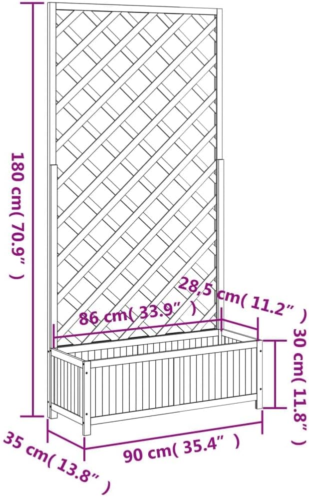 Black Fir Wood Planter with Trellis for Climbing Plants Garden Patio Balcony - Retaining Wall Landscape &amp Galvanized Fencing for Flowers Herbs Cage &amp Baskets