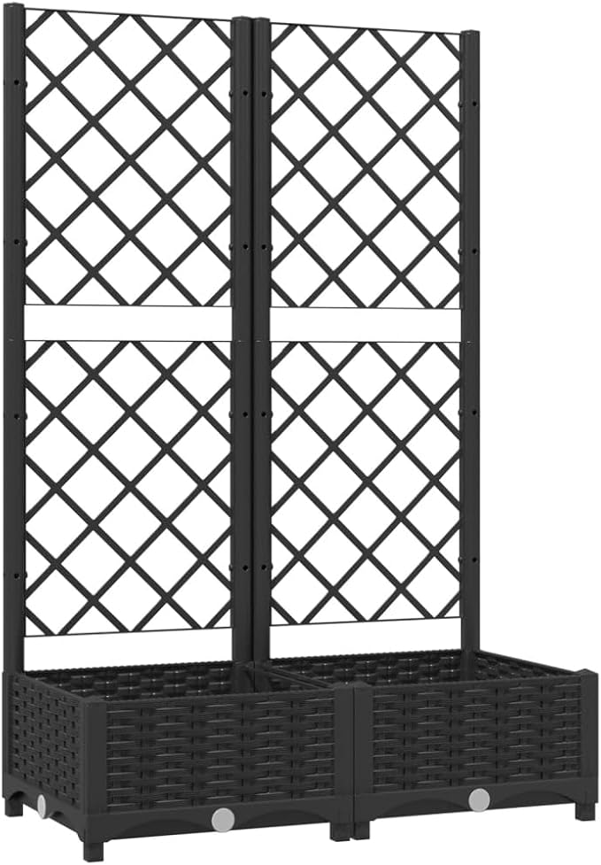 Black Garden Planter with Trellis 31.5x31.5x47.8 in Durable Matte Polypropylene Raised Outdoor Flower Box for Patio Balcony Terrace