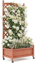 IDEALHOUS Large Raised Garden Bed with Trellis &amp Wheels 61 Wooden Mobile Planter Box with Drainage Hole Freestanding Vertical Planter for Outdoor Indoor Patio Lawn Herbs Flowers Vegetables 1 P