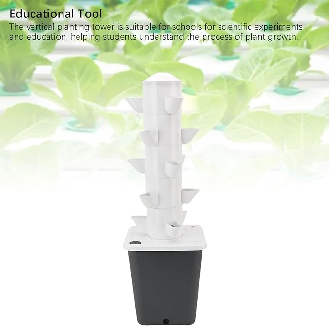 Hydroponics Tower System with 15 Holes 10L Water Vertical Hydroponic Tower for Home School with Vertical Planter Indoor Outdoor Garden System (US Plug)