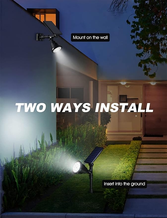 Solar Spot Lights Outdoor2.5W Solar Panel and Bright 2 in 1 Waterproof Solar Powered Landscape Spotlights Wall Light for Garden Patio Yard Flag Pole PoolWarm Light6 pcs (Warm Light 2 pcs)