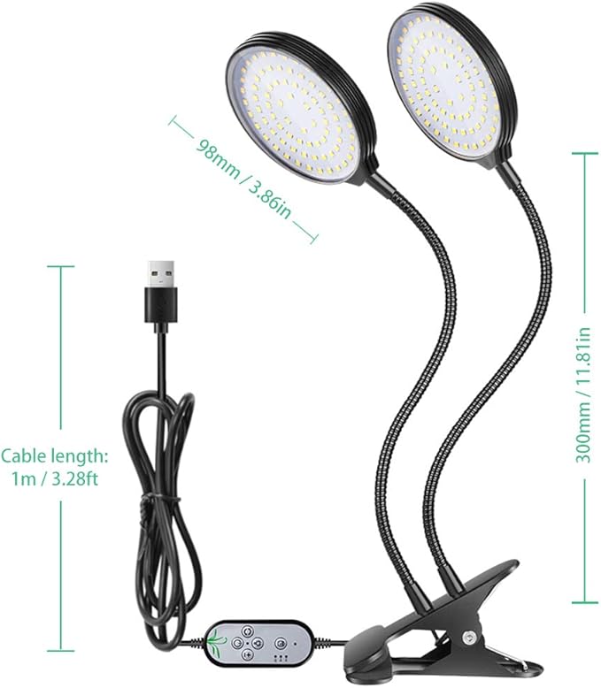 Pssopp Plant Grow Light 5 Dimmable Levels Full Spectrum Height Adjustable Plant Growing Lamp with Timing Function for Indoor Plants (3 Heads)