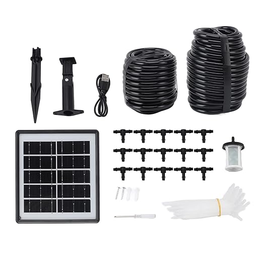 Solar Powered Automatic Drip Irrigation Kit System for Balconies Patios Greenhouses Gardens DIY Watering Solution with Timed Mode Durably ABS Materials 2000mAh Battery