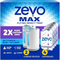 Zevo MAX Bug Catcher &amp Fly Trap for Indoors - Flying Insect Trap for Gnats House &amp Fruit Flies - Use in Any Room - No-Mess Disposal (2 Plug in Bases &amp 4 Cartridges)