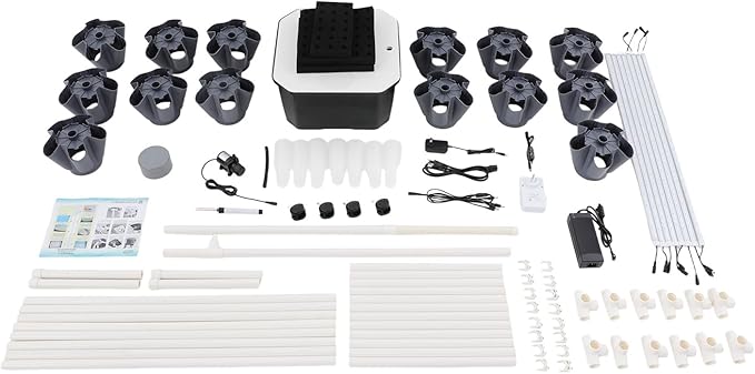Hydroponic Growing Tower 70 Pods Large Vertical Garden System with 8 LED Light Strips &amp 6.6Gal Water Tank Hydroponic Grow System Kit with 4 Wheels for Vegetable Strawberry Herb (Grey)