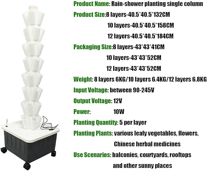 Hydroponic TowerVertical Hydroponics Garden Grow TowerSoilless Cultivation Vertical Hydroponic Garden TowerMulti-Layer Planting Tower Equipment Gray-10-layer