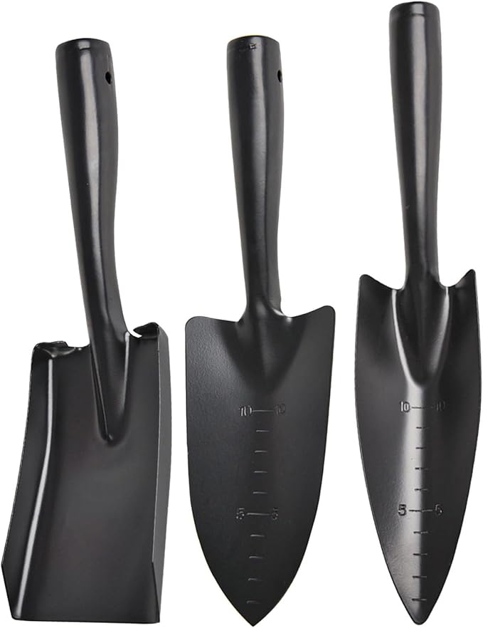 3pcs Small Gardening Trowel: Metal Hand Tool Set Manganese Steel Spatula with Measuring Scale and Hanging Hole for Flower Pot