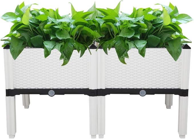 Raised Garden Bed with Legs Planters for Outdoor Plants Planter Box Elevated Garden Boxes Plant pots Perfect for Garden Patio Balcony Deck to Planting Flowers (White)