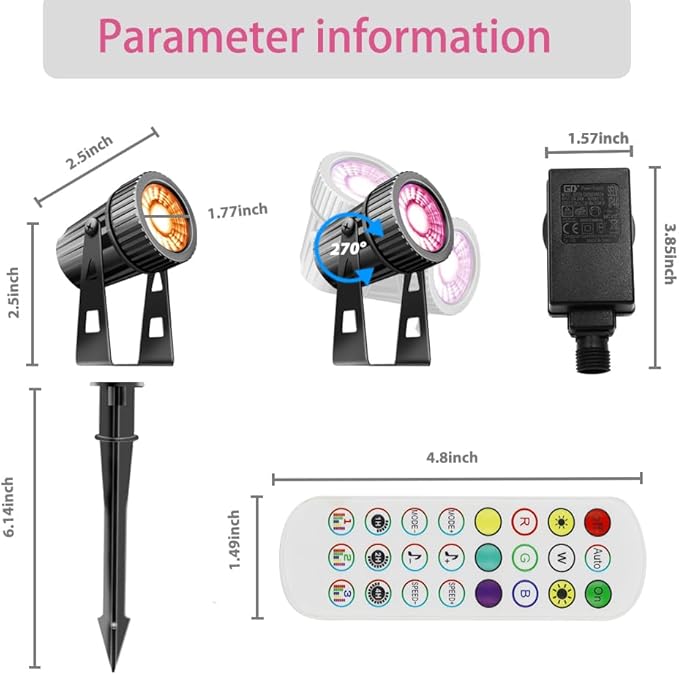 Smart Landscape Lighting COB Low Voltage Landscape Lights RGB Warm White LED Bluetooth Spotlights APP Control 12V 18W Outdoor Yard Spot Lights with Spike Stand Waterproof Garden Light Music Sync