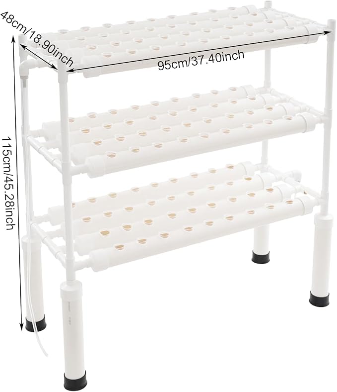 Hydroponics Growing System 108 Planting Holes 3-Tier PVC-U Pipes Hydroponic Gardening System Grow Kit Nest Basket and Sponge Plant Site Grow Kit with Water Pump &amp Timer for Leafy Vegetables