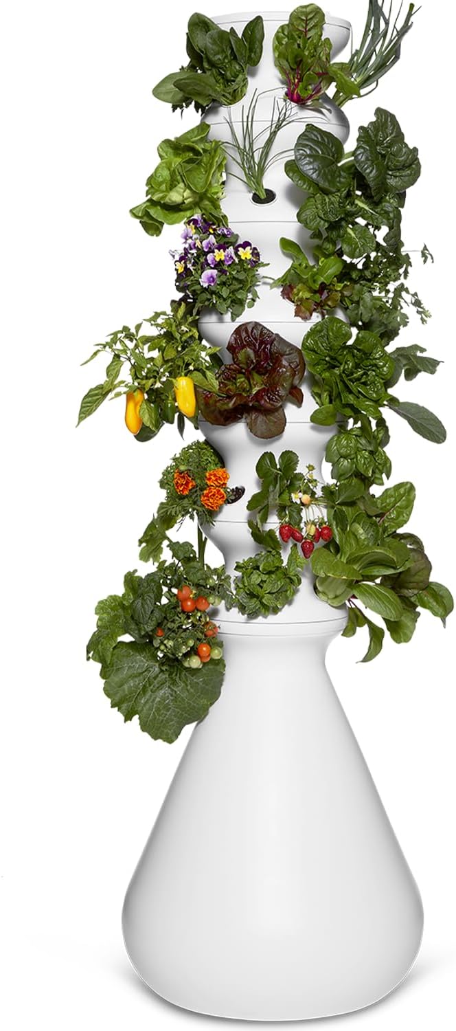 Farmstand Large Starter Kit + 36 Seedling Credits | 6 ft Vertical Hydroponic Garden Tower | Self Watering Outdoor Garden System for Vegetables Herbs &amp Greens | Made in USA