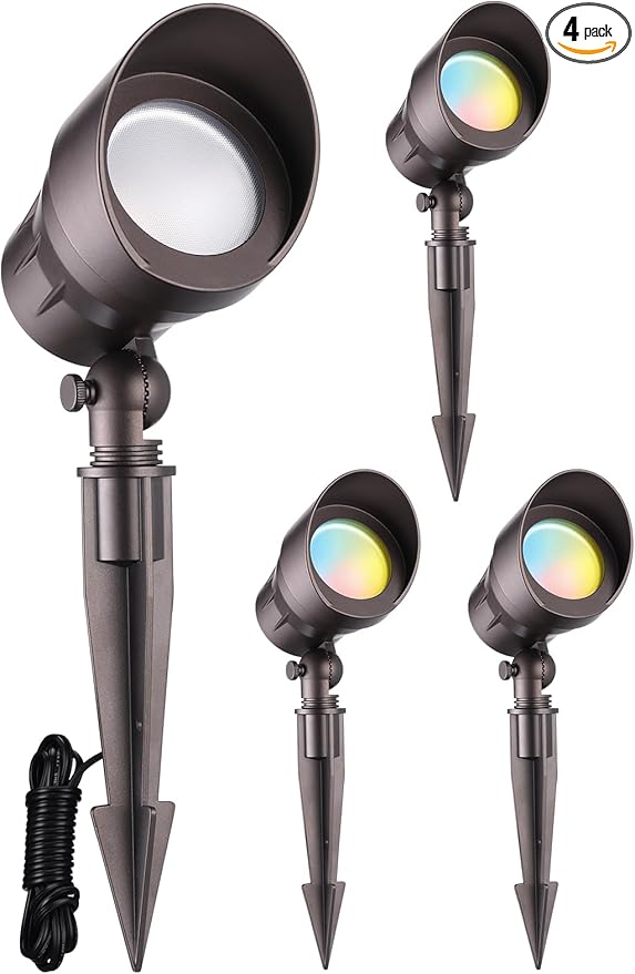 LEONLITE 5CCT Low Voltage LED Landscape Spotlight Update 1800K2700K3000K4000K5000K Selectable 5W 12V Pathway Lights Outdoor CRI90 Aluminum Spot Lights for Garden ETL IP65 Waterproof Pack of 4