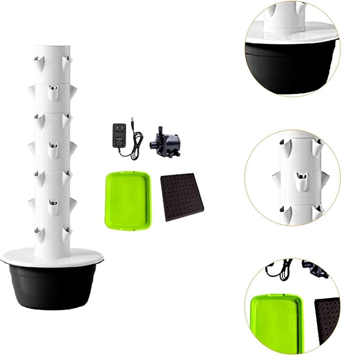 Hydroponic Tower Hydroponics Growing System Efficient Irrigation Vertical Planter Plant Germination Kit for Indoor Outdoor Black M