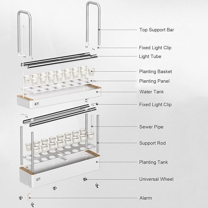 Indoor Garden Hydroponic Growing System3/4 Tier Hydroponics Tower SetHydroponic PlanterPlant Vertical HydroponicsSuitable for Planting Leafy VegetablesStem Vegetables64holes