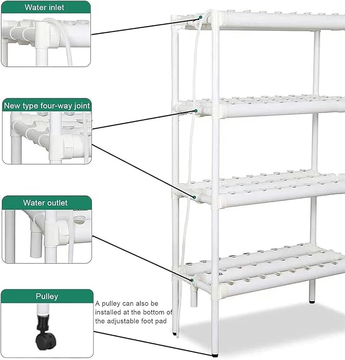 Hydroponic Growing Kits 4 Layers 108 Plant Sites Hydroponic Growing System Home Indoor Planting Kit with Water Pump Pump Timer Pulley Foot Hydroponic Grow Kit for Men Women