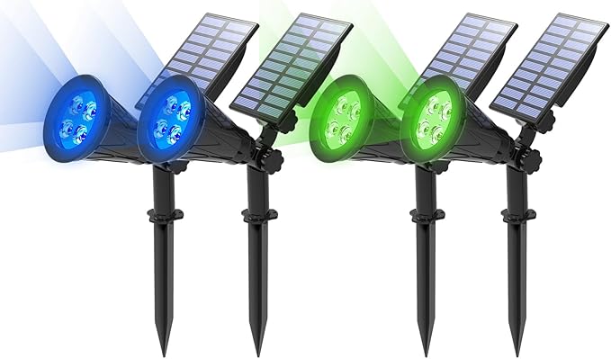 T-SUN Solar Spotlights Outdoor Waterproof Blue+Green Solar Landscape Spotlights for Garden Pond Pathway