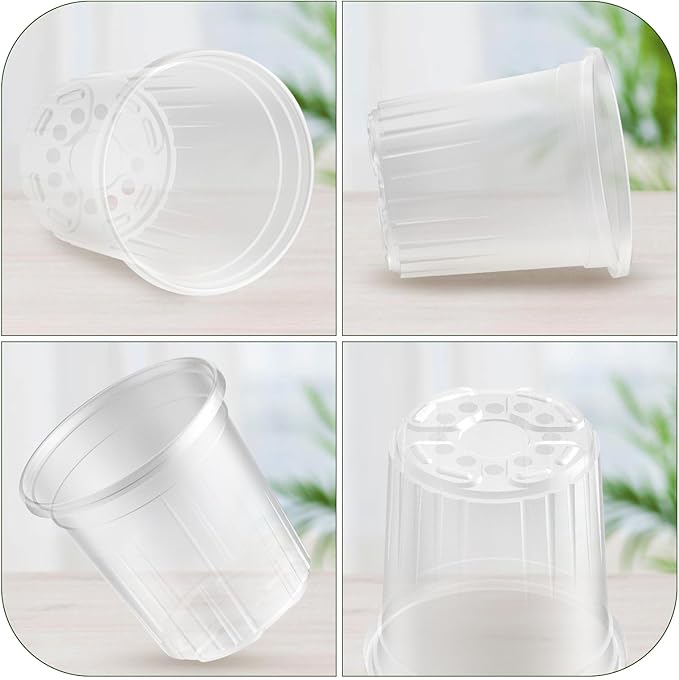 30 Packs 1 Gallon Reinforced Clear Nursery Pots with Drainage Holes 7 Inch Transparent Plastic Plant Pot Seedling Planter for Vegetable Propagation Root Cutting Seed Starting