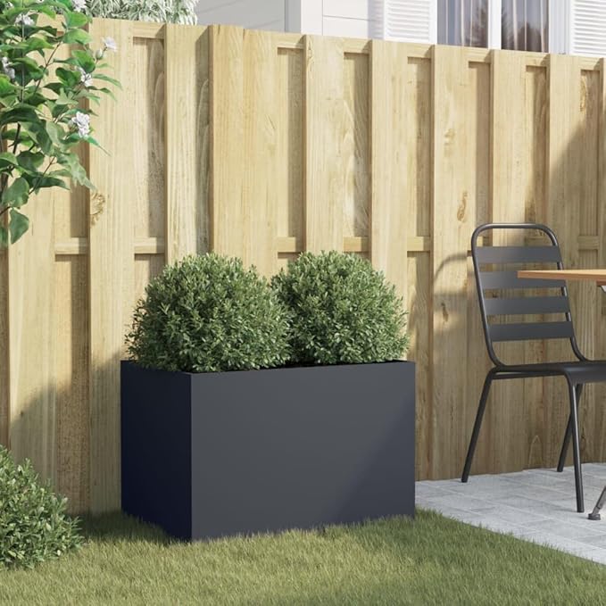 Anthracite Metal Raised Planter Box 24.4 x 15.7 x 15.4 in Cold-Rolled Steel Rectangle Elevated Garden Bed Outdoor Decor for Patio Balcony