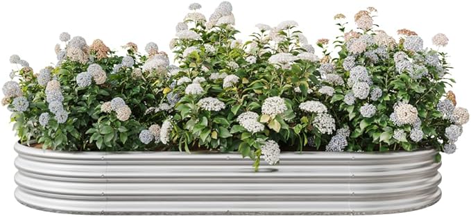 LICOME Large Raised Garden Bed Galvanized Metal Planter Box Outdoor 70.8 x 35.4 Oval Garden Beds Easy Assembly Raised Beds for Gardening (Silver + 88.99 x 44.68 x 11.42 inches)