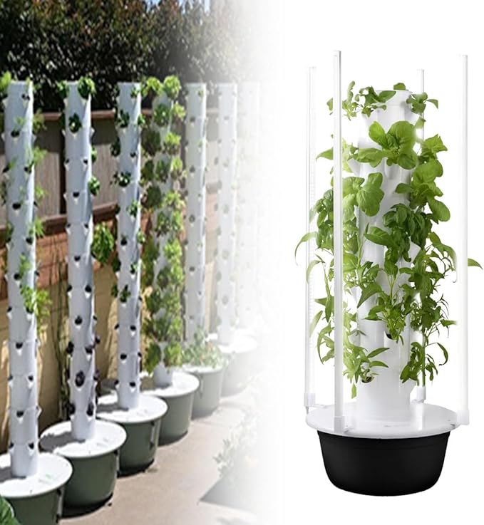 Vertical Hydroponic Tower Garden System Hydroponic Grow Tower Kit Garden Hydroponics Growing System 5 7 9 Layers 20 28 36 Holes 6-12 Hours Lighting for Herbs Fruits and Vegetables 9楼
