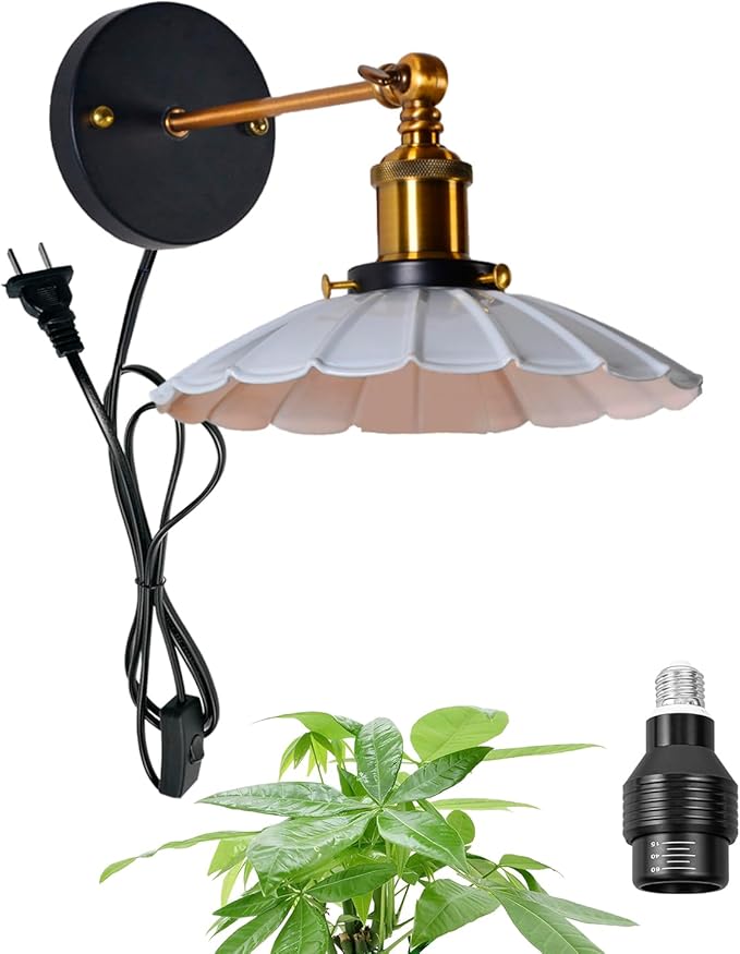 Hook Type Wall Mounted Plant Light Full Spectrum 4500K 10W Adjusted Angle &amp Light Beam Range 15°-60° Vintage White Metal Wall Lamp for Indoor Growing Plants