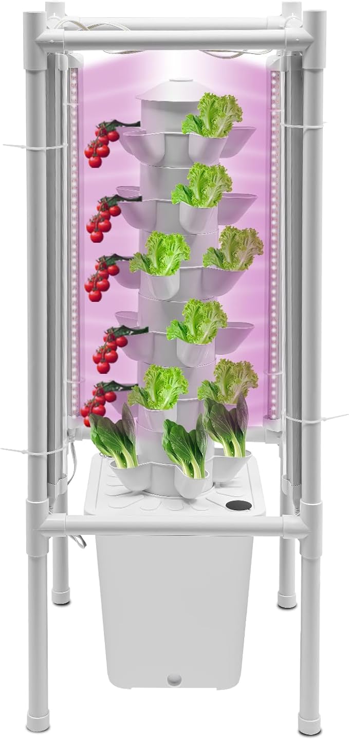 Hydroponic Growing System Indoor Garden Kit 6 Tier Vertical Planter with 30 Holes &amp 4 LED Grow Lights Automatic Watering Self Watering System for Vegetables Strawberries Home &amp Office