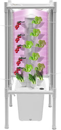 Hydroponic Growing Kit 6 Layer 30 Planting Point Hydroponic Grow Tower with 4 LED Lamps Vertical Tower Planter Germination Kit Hydroponics Growing System for Garden Office Balcony (White)