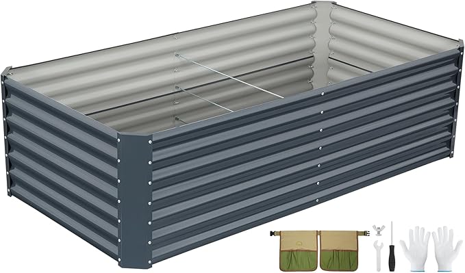 G GOOD GAIN 6x3x2 ft Galvanized Raised Garden Bed Kit Large Metal Planter Box Outdoor for Vegetables Flowers Herbs 24 Tall 269 Gallon Capacity Deep Root Design Grey