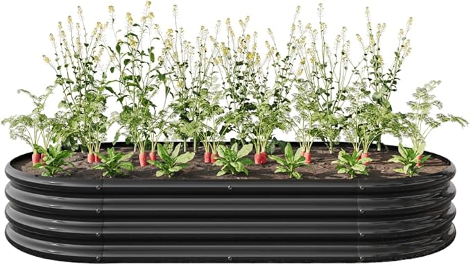 LICOME Large Raised Garden Bed Galvanized Metal Planter Box Outdoor 70.8 x 35.4 Oval Garden Beds Easy Assembly Raised Beds for Gardening (Black + 70.86 x 35.43 x 11.42 inches)