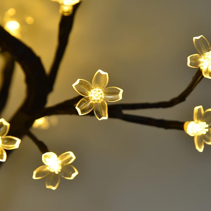Cherry Blossoms Tree Lamp LED Cherry Tree Lamp USB Powered Bonsai with 24 Warm White LEDs Flexible Branches for Home Garden Decoration Romantic Night for Festivals