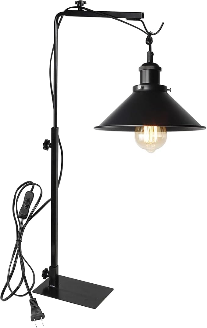 Free Standing Plant Grow Stand Lighting Adjustable Height 5.9 Feet Plug Cord with Timer Switch E26 Base Black Shade Simple Design (Bulb Not Included)