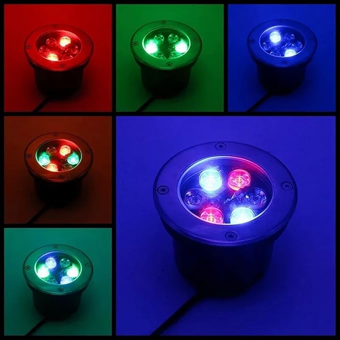 RGB Outdoor Recessed Spot Light - Landscape Lights 6W Color Changing Garden Spotlights With Remote Control IP67 Waterproof Recessed LED Floor Spotlight Round Outdoor Buried Lights(6w(12V))
