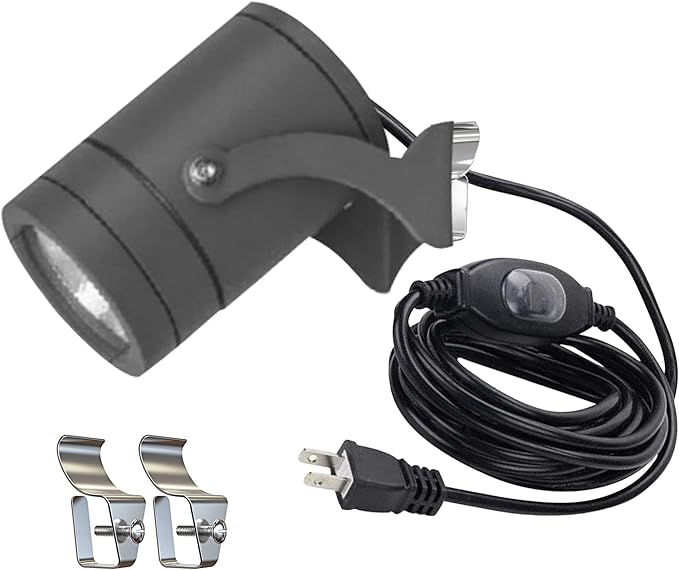 Kiven Plug in LED Indoor/Outdoor Waterproof Spotlight Porch Light with 9.84 FT Plug-in Cord 10 Watts Plug in Accent Light with Vinly Siding Hooks for Plants Porch Garden(Cool White) Black