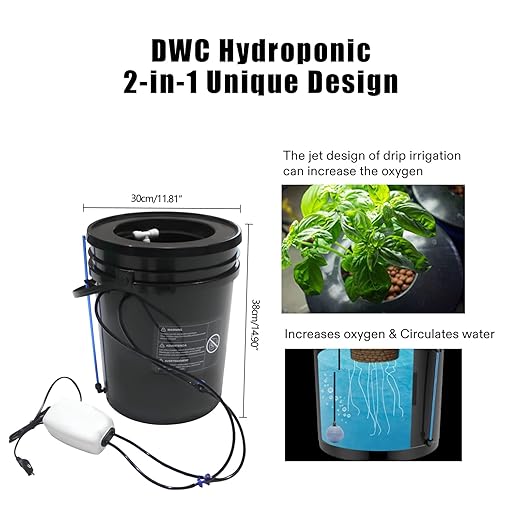 2 in 1 Deep Water Culture Kit with Air Pump Soilless Planting System Hydroponic Grow System Kit Feed Circulation Drip Irrigation 5-Gallon Deep Water Culture for Indoor&ampOutdoor