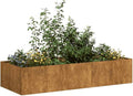 Large Rusty Weathering Steel Planter 31.5x78.7x15.7 inch Rectangular Outdoor Garden Bed for Plants Patio Balcony