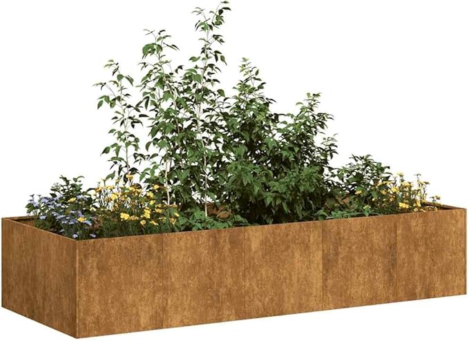 Large Rusty Weathering Steel Planter 31.5x78.7x15.7 inch Rectangular Outdoor Garden Bed for Plants Patio Balcony