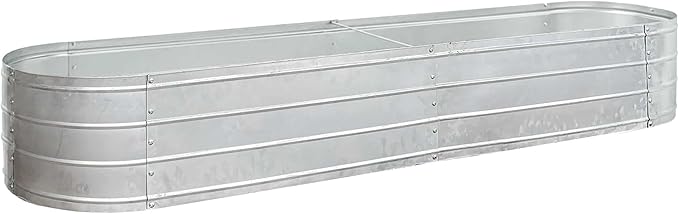 Grapevine Galvanized Steel Raised Garden Bed Oval 79IN Silver