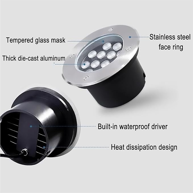 Outdoor Landscape Lights - LED Buried Lights Round Ultra-Thin Spotlight IP67 Waterproof Embedded Ground Light 220V Garden Courtyard Decorative Floor Lamp for Pathway Lawn Outside House(B