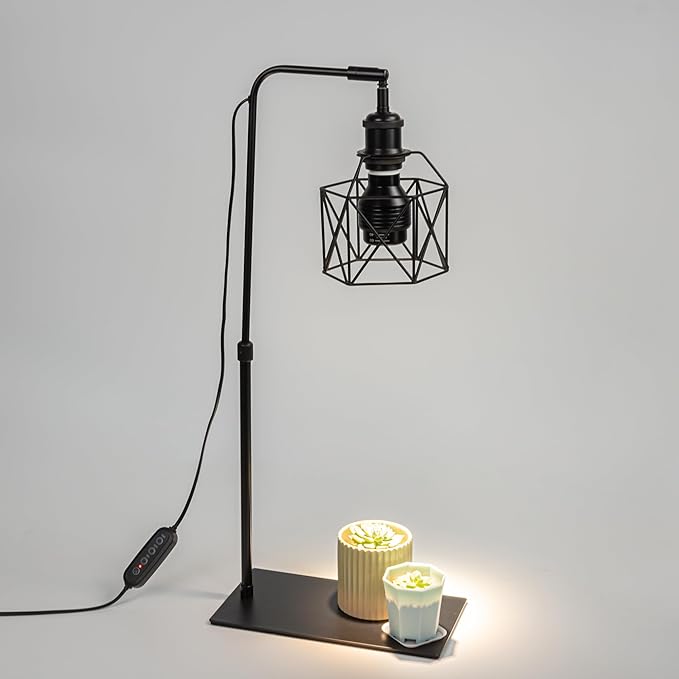 15ft Timer Cord Black Metal with Cage Shade Free Standing Plants Grow Stand Light 10W 4500K Full Spectrum Bulb Included Adjusted Height Retro Style