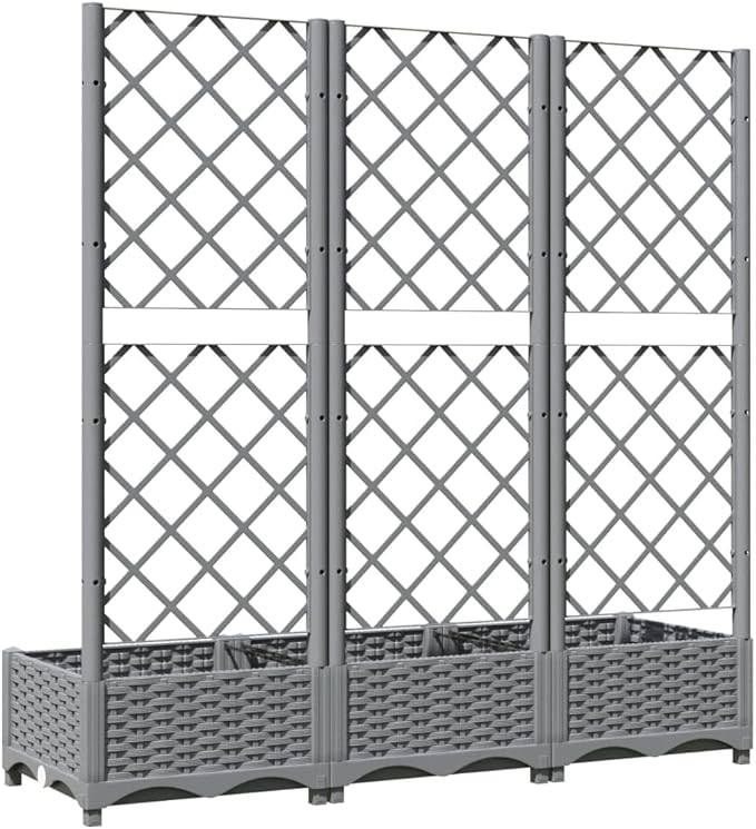 Light Grey Garden Planter with Trellis 47.2 x 15.7 x 47.8 in Large Outdoor Rectangular Raised Planter Box for Balcony Patio Growing Tomatoes Roses