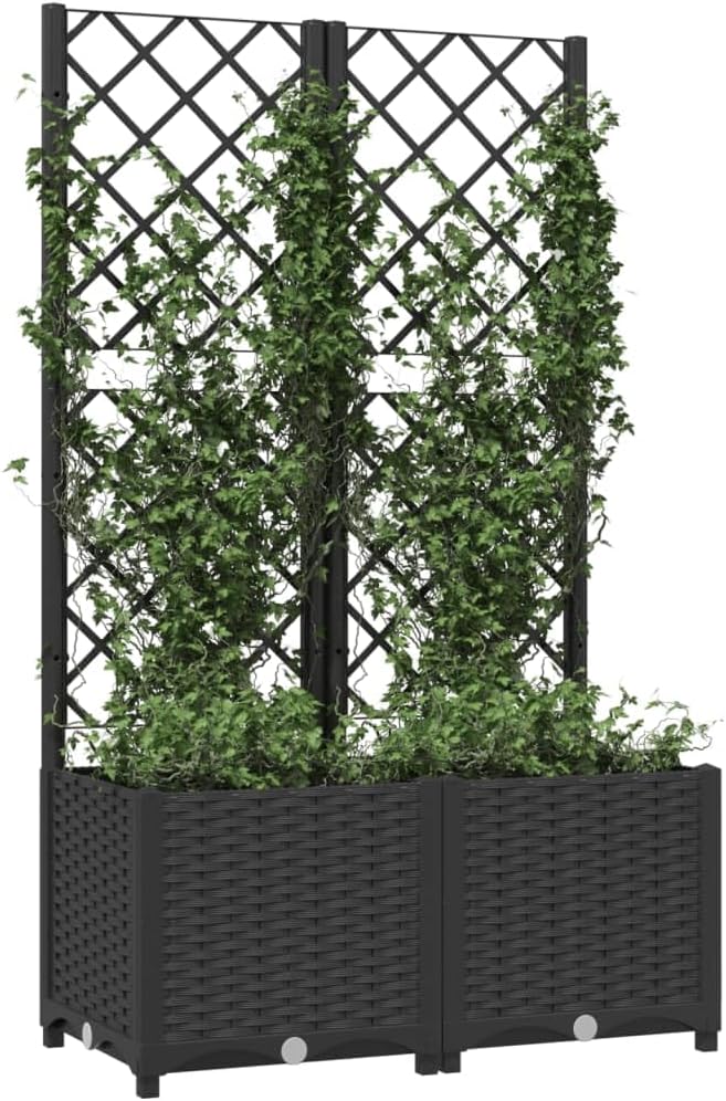 Garden Planter with Trellis Garden Raised Beds Planter Boxes Standing planters Raised Flower Bed Suitable for Orchard Corridor Nursery Courtyard Black 31.5x15.7x53.5 PP
