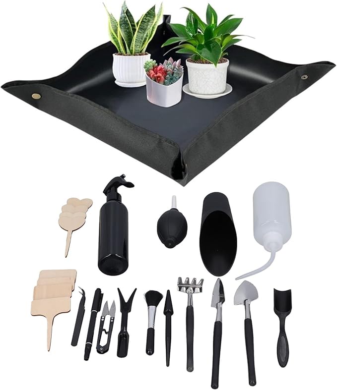 23pcs Succulent Tools Transplanting Tools Miniature Succulent Hand Tools Set with Plant Potting Tarp Mat for Bonsai Plant Small Indoor Plant
