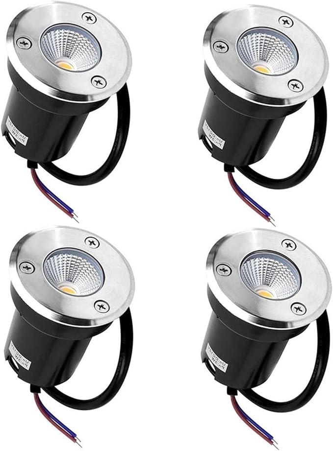 4PCS Recessed Outdoor Spotlights - Outdoor Buried Lights Low Voltage Landscape Light 3W Round Underground Light/COB In Ground LED Light/IP67 Waterproof mini lWarm Light-12V