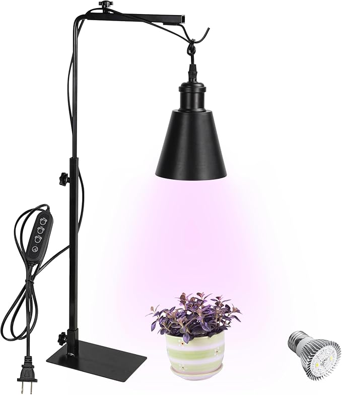 Free Standing Plant Grow Red &amp BlueLighting Adjustable Height 15 Feet Plug Timer Switch Cord Black Shade Vintage Style for Plants Growing Indoor Gardening