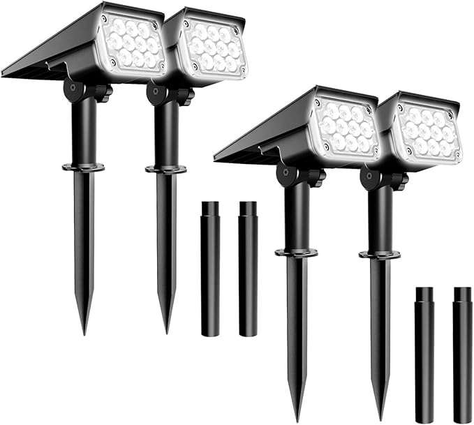 T-SUNUS Halloween Solar Spotlights Cold White 6000K IP65 Waterproof 2-in-1 Outdoor Landscape Spot Lights Garden Light for Flag Christmas Tree Yard Driveway Porch Walkway Patio Statue Graveyard 4 Pack