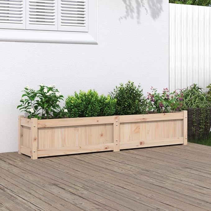 Large Solid Pine Wood Raised Garden Bed 59.1 Square Outdoor Planter Box for Patio Balcony Durable Natural Rustic Finish for Gardening