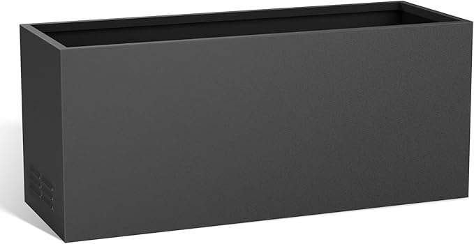 Worth Metal Planter Box with Insert Plate &amp Drain Holes Indoor or Outdoor Use No Assembly Required 30 x 11 x 13 14.3 Gallons Matte Black